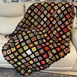 Handmade Granny Square afghan Throw blanket colorful 
With flaws